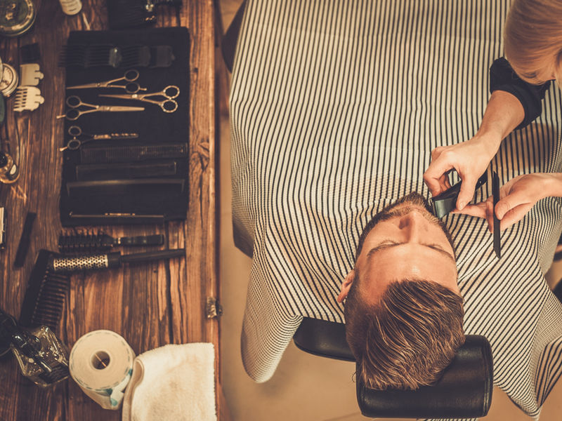 Barber at work — overhead view